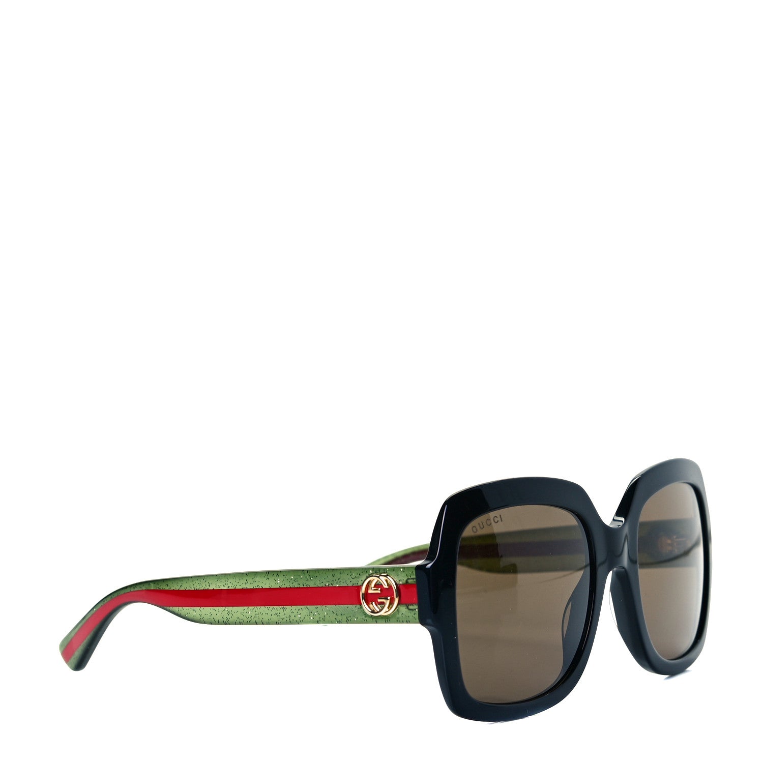 Gucci Acetate Oversize Square Web GG 0036S Sunglasses Black Green 3 of 4