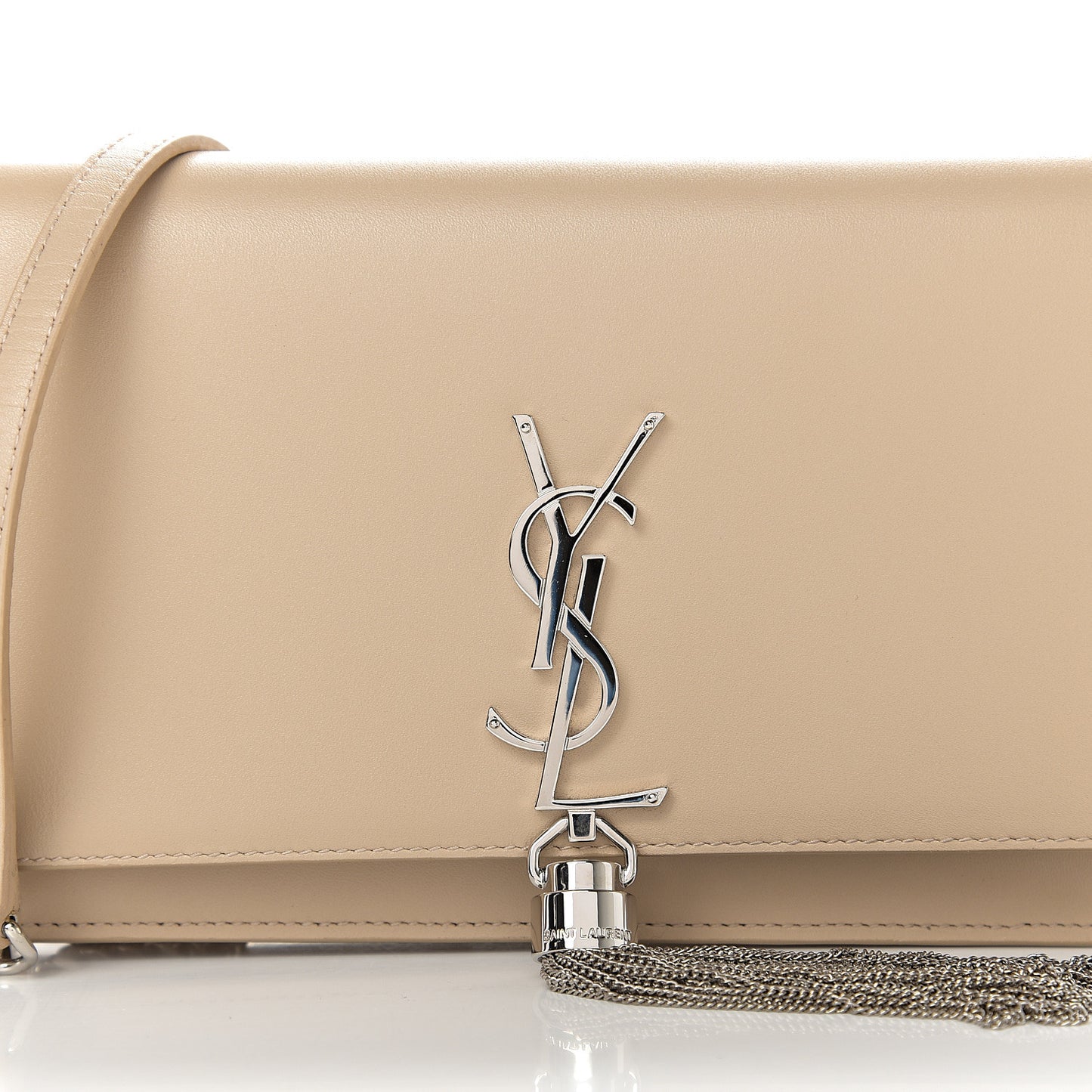 Smooth Calfskin Classic Monogram Kate Tassel Chain Wallet Light Natural