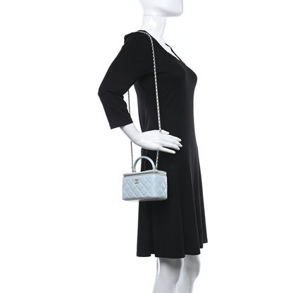 Chanel Lambskin Quilted Small Top Handle Vanity Case With Chain Light Blue 2 of 9