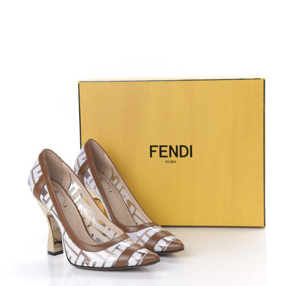 Fendi PVC Calfskin FF Colibri High-Heel Pumps 37.5 White Cuoio 10 of 12