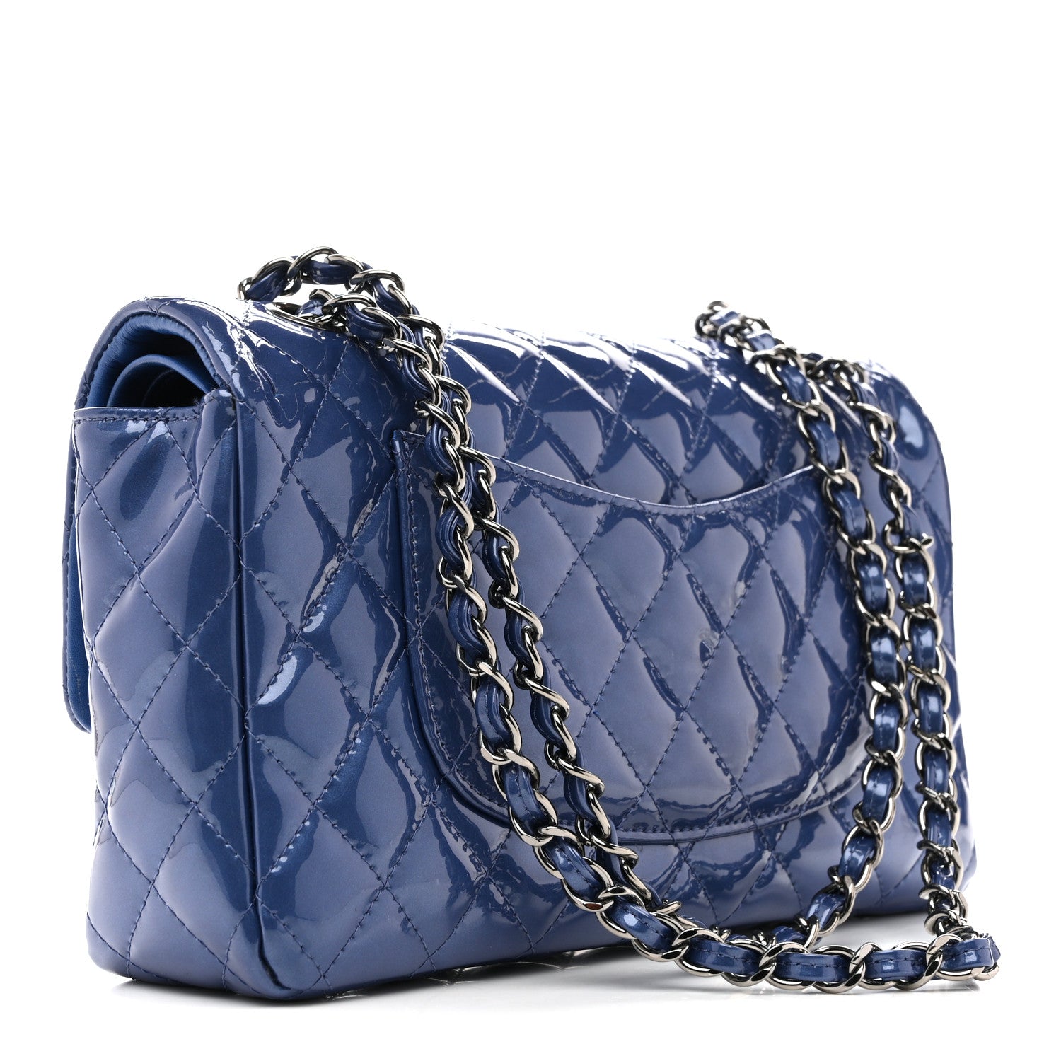 Chanel Patent Quilted Medium Double Flap Blue 3 of 12