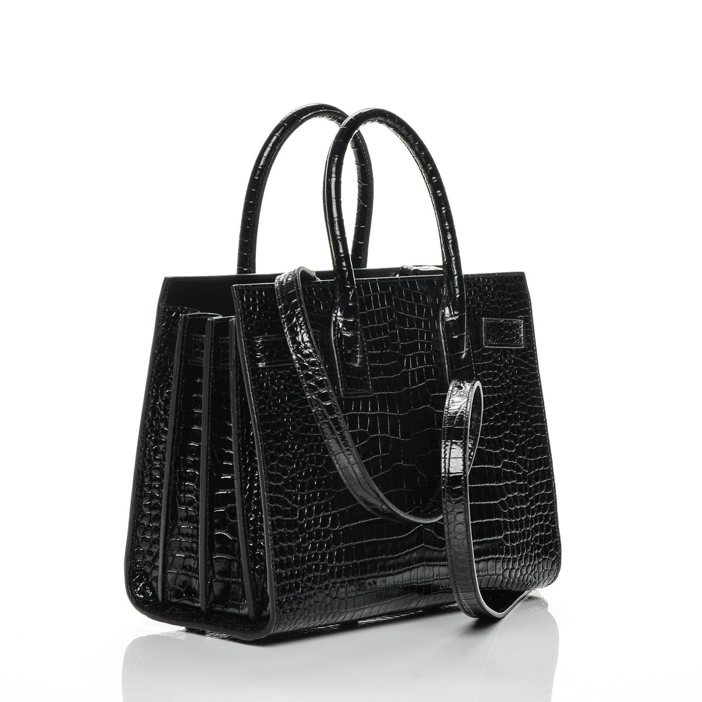 Calfskin Crocodile Embossed Baby Sac De Jour Black