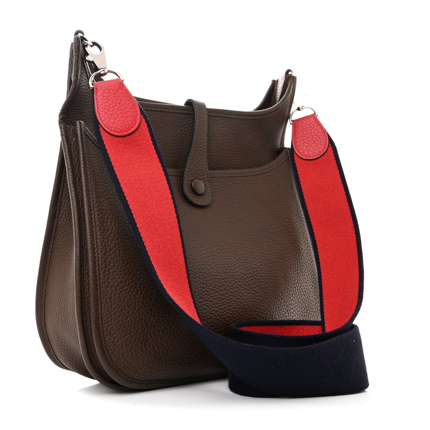 Hermes Taurillon Clemence Amazone Evelyne III PM Chocolate Rouge Casaque Bleu Saphir 3 of 11