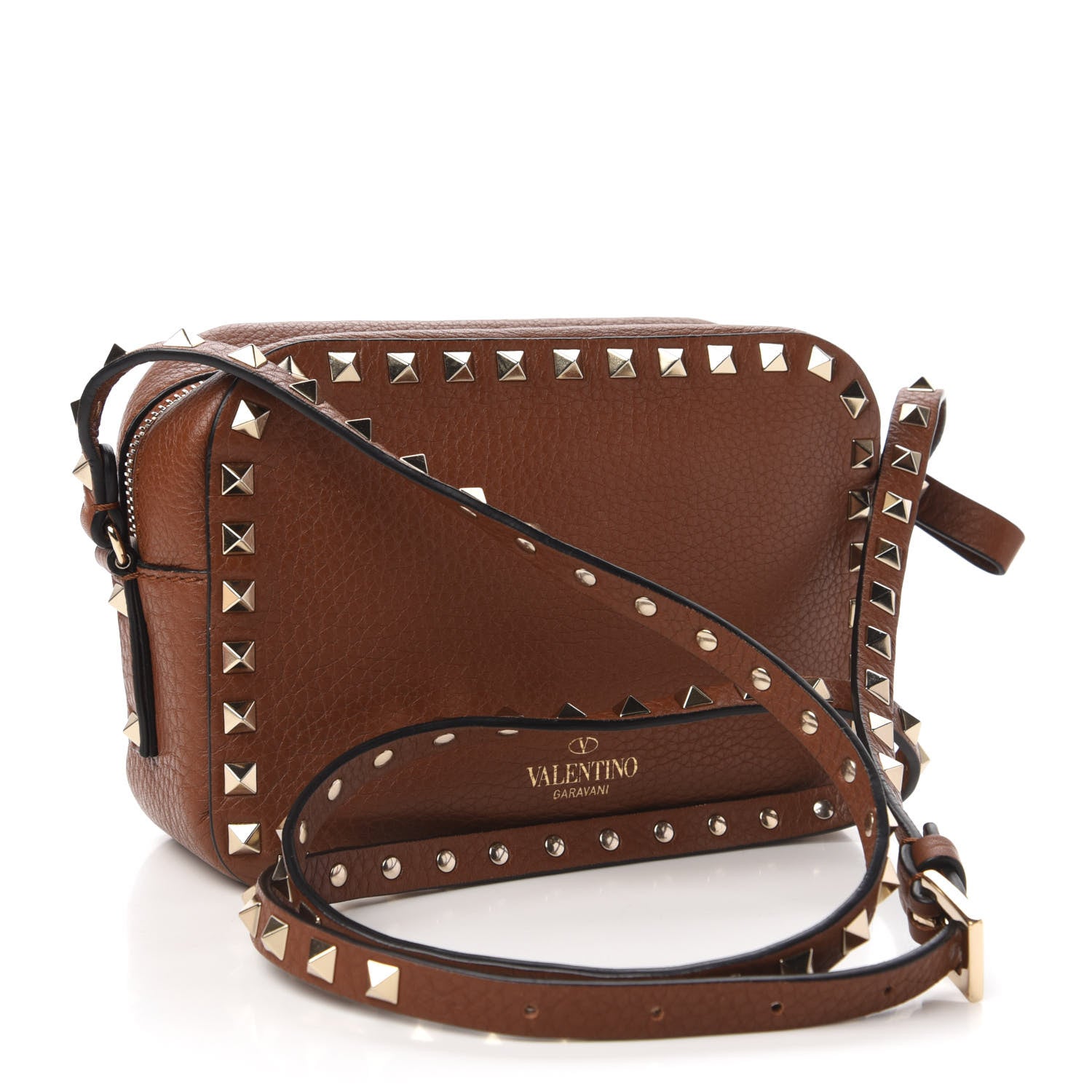 Valentino Garavani Pebbled Calfskin Rockstud Camera Crossbody Bag Bright Cognac 3 of 9