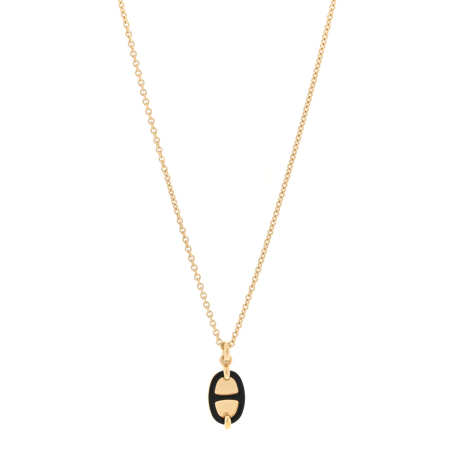 Hermes Metal Enamel Mini Maillon Pendant Necklace Black 1 of 5