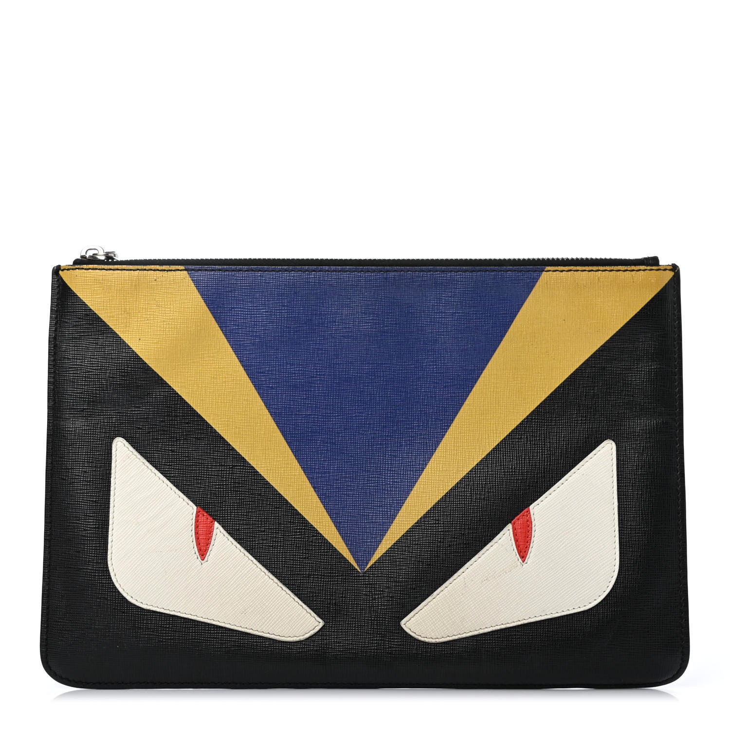Fendi Vitello Elite Monster Eyes Pouch Black Neon Blue 1 of 4