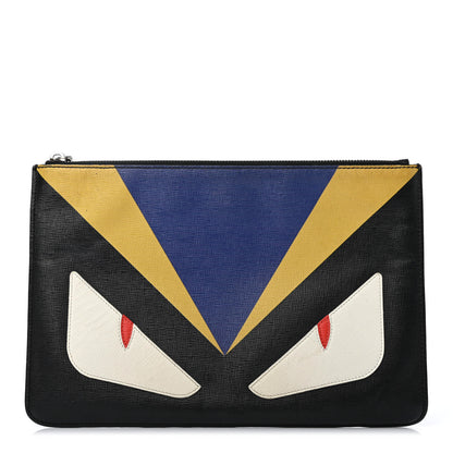 Fendi Vitello Elite Monster Eyes Pouch Black Neon Blue 1 of 4