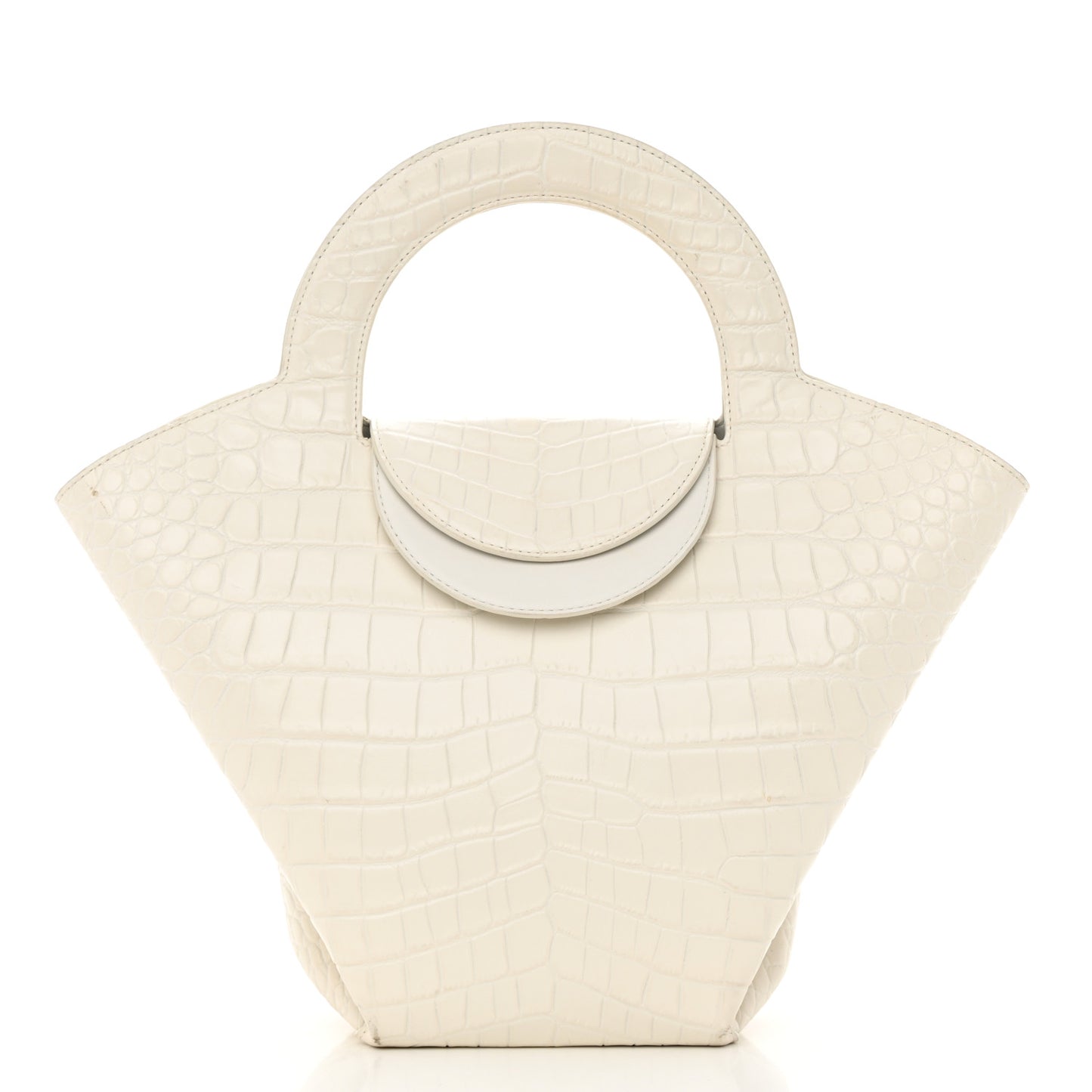 Calfskin Crocodile Embossed Doll Top Handle Bag White