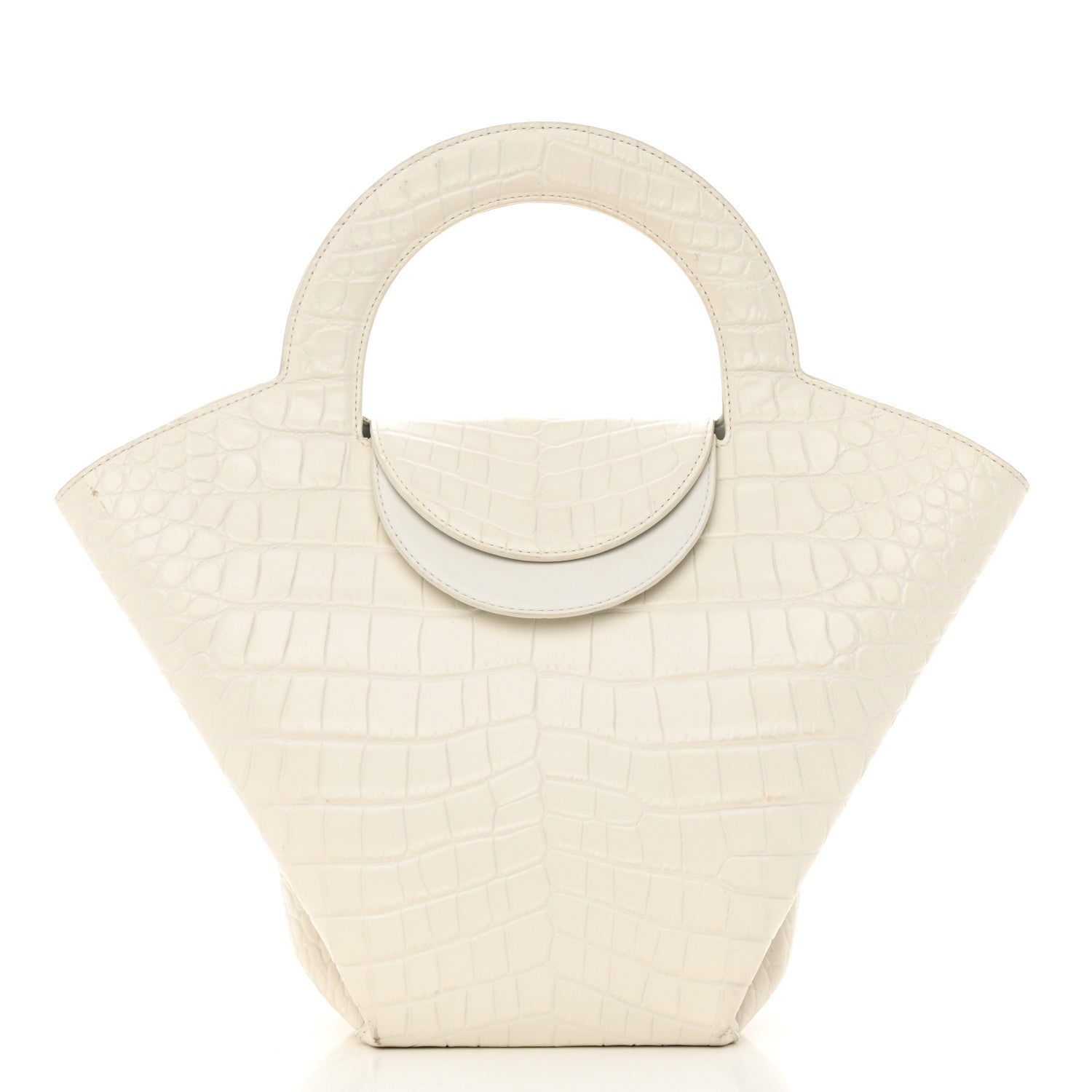 Bottega Veneta Calfskin Crocodile Embossed Doll Top Handle Bag White 3 of 17