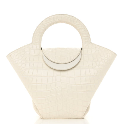Bottega Veneta Calfskin Crocodile Embossed Doll Top Handle Bag White 3 of 17
