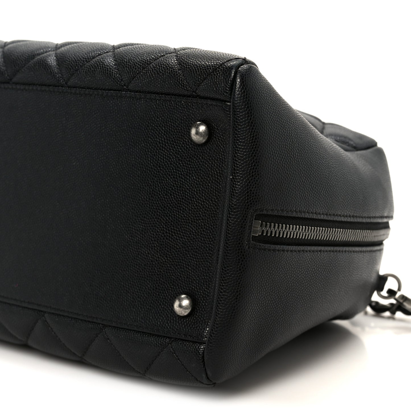Caviar Quilted Large Coco Handle Bowling Bag Black