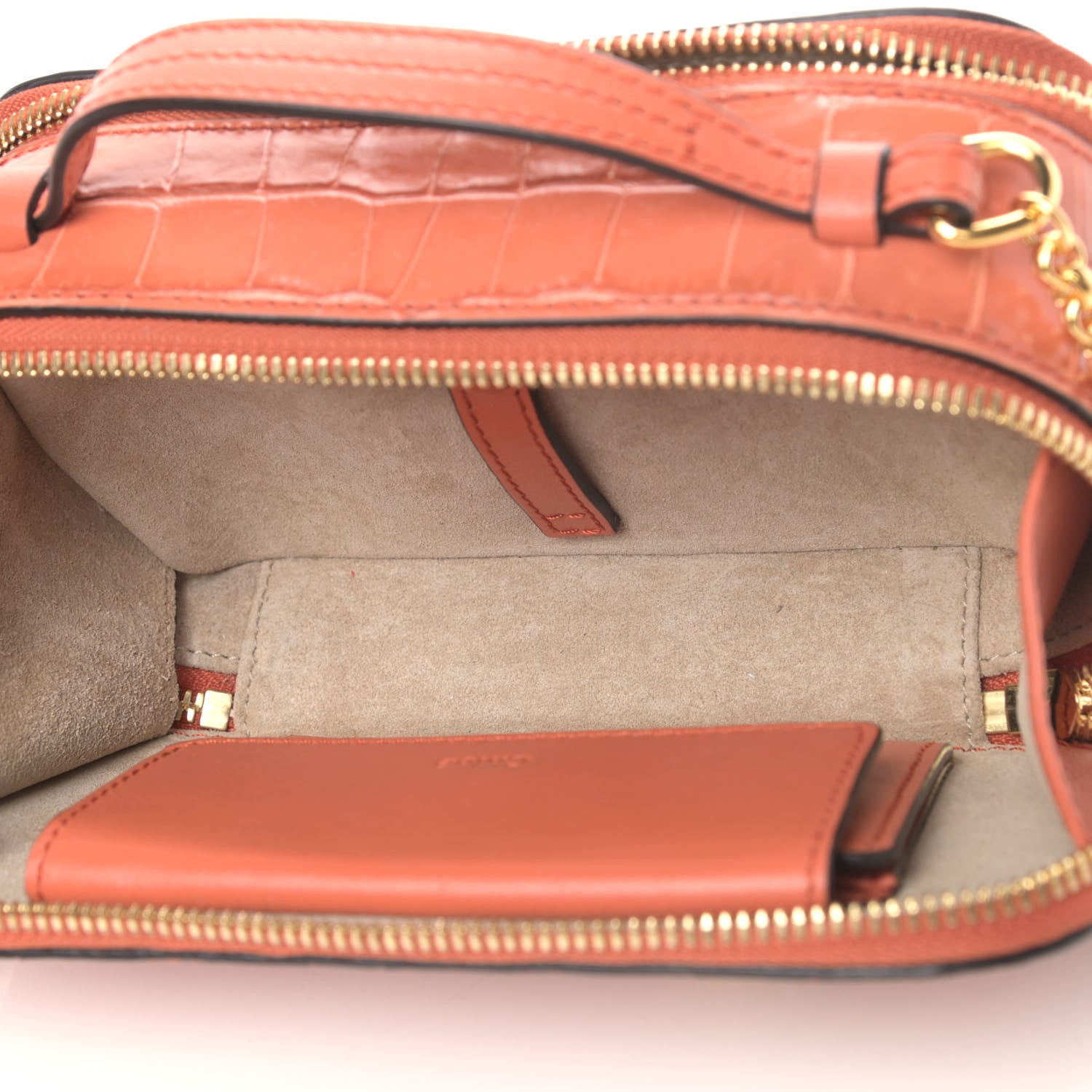 Chloe Calfskin Crocodile Embossed Mini C Vanity Bag Tawny Orange 4 of 5