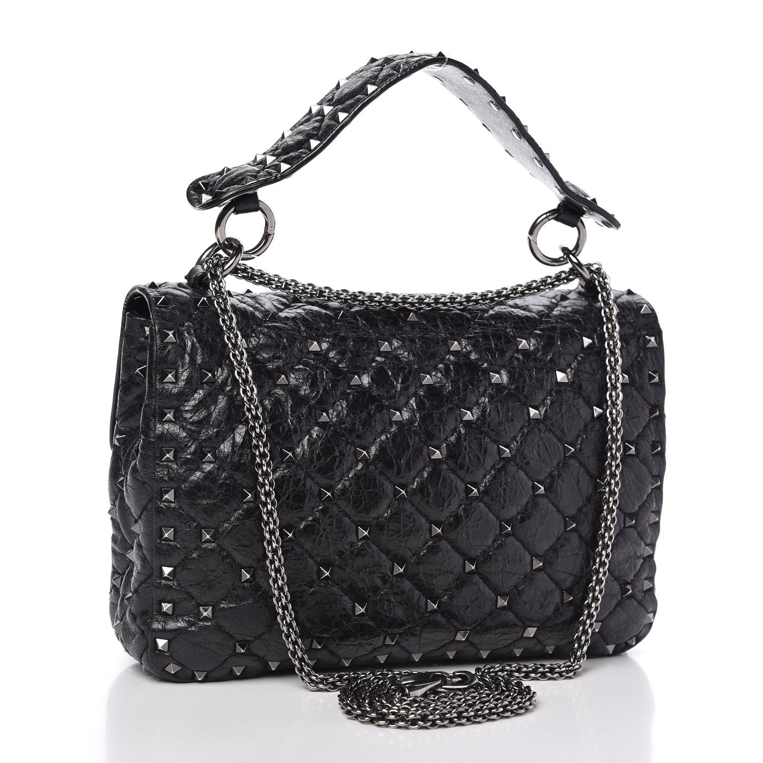 Valentino Garavani Craquele Nappa Medium Rockstud Spike Shoulder Bag Black 3 of 9
