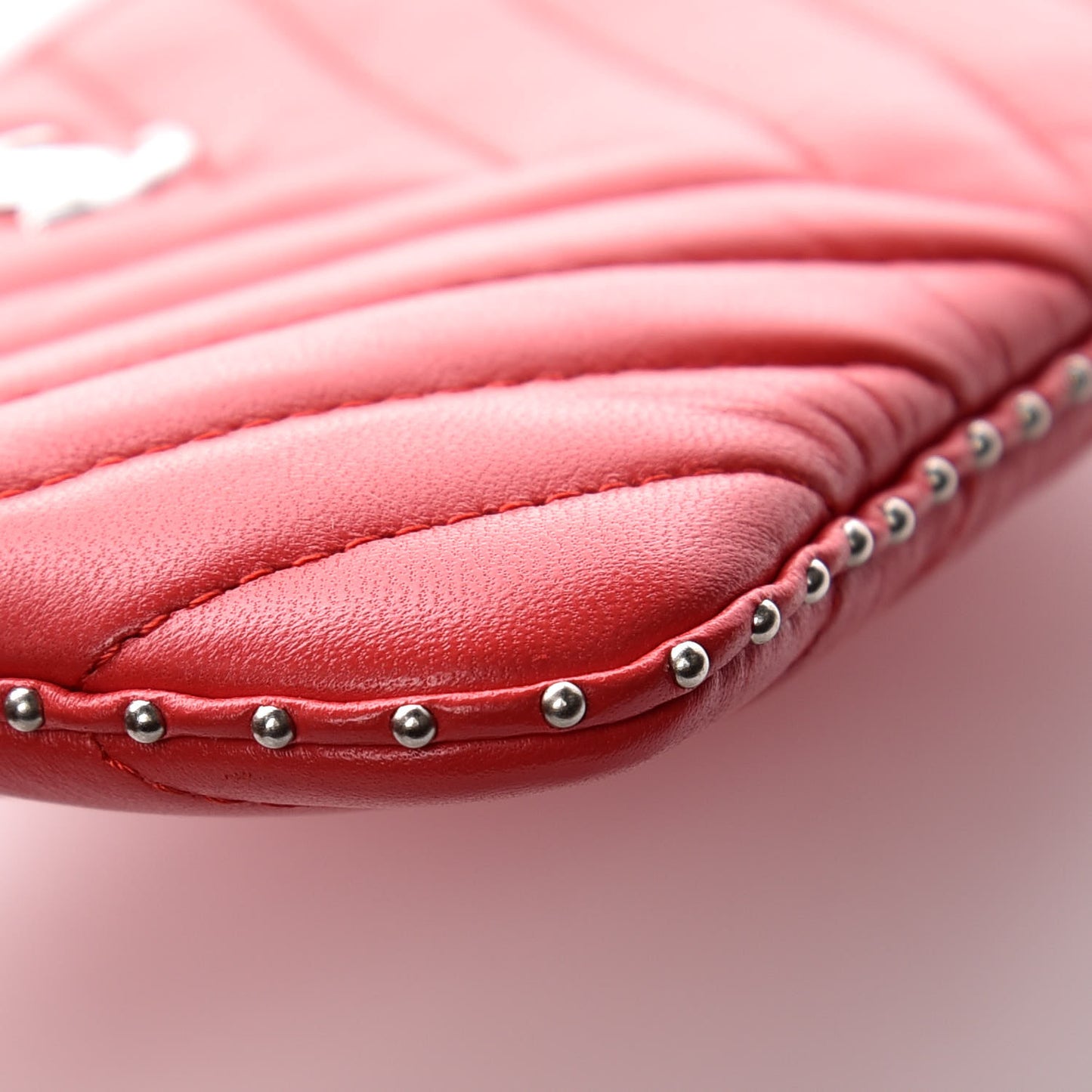 Lambskin Chevron Quilted Studded Small Cosmetic Case Red