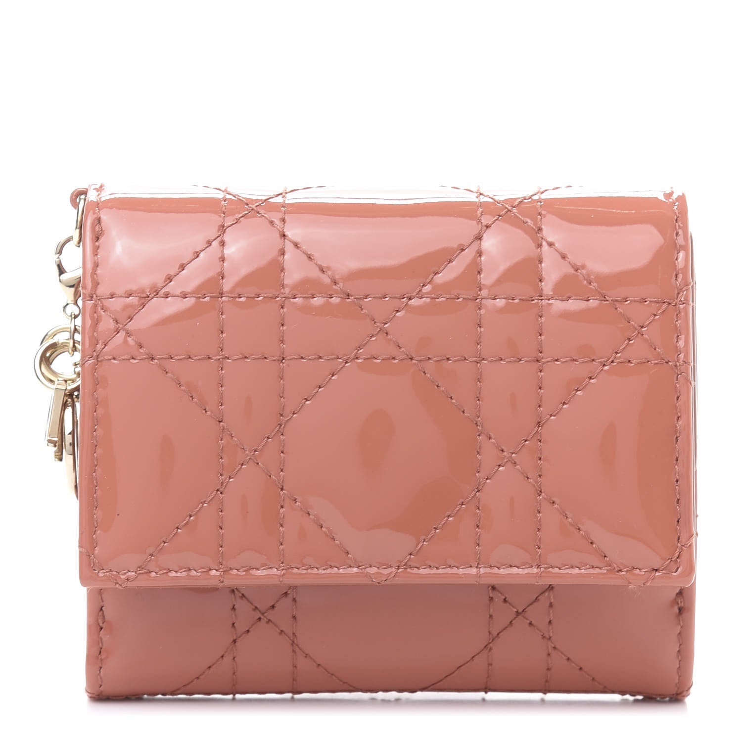 Christian Dior Patent Cannage Lady Dior Lotus Wallet Dark Coral 1 of 11