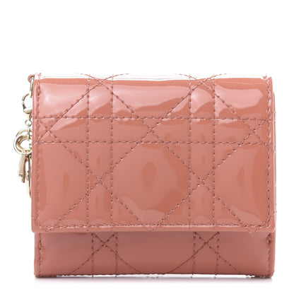 Christian Dior Patent Cannage Lady Dior Lotus Wallet Dark Coral 1 of 11