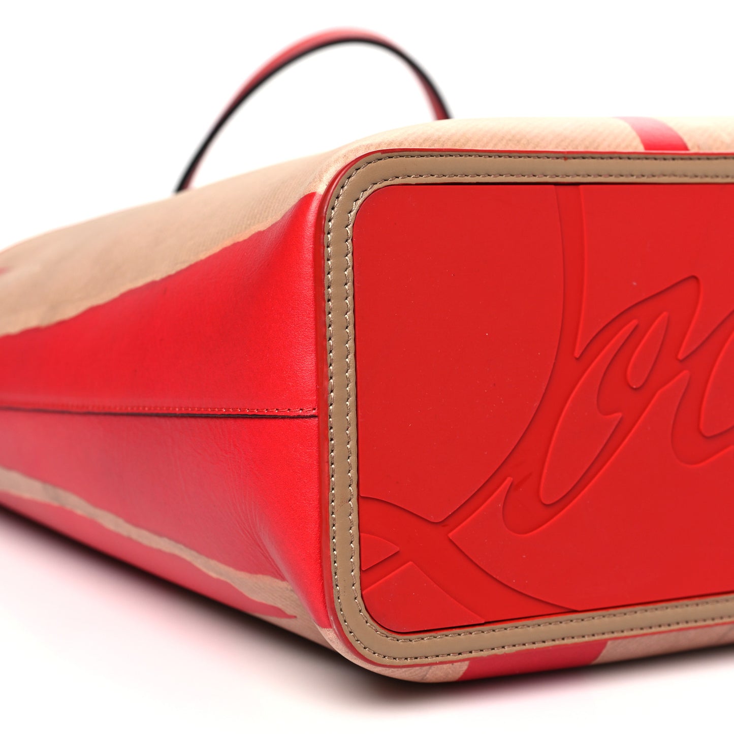 Calfskin Spikes Loubi Print East West Cabata Tote Kraft Red