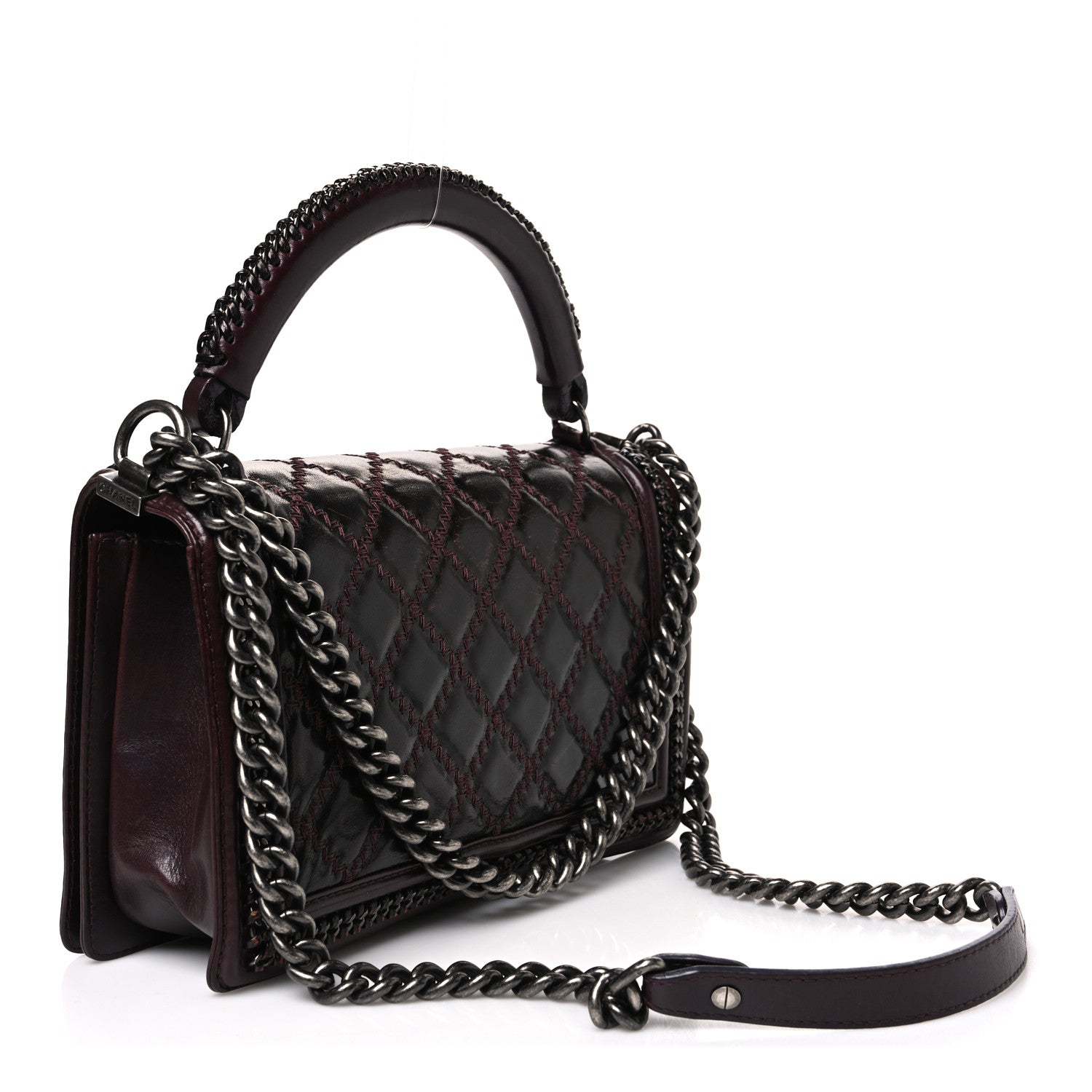 Chanel Goatskin Quilted New Medium Boy Handle Flap Burgundy 3 of 10