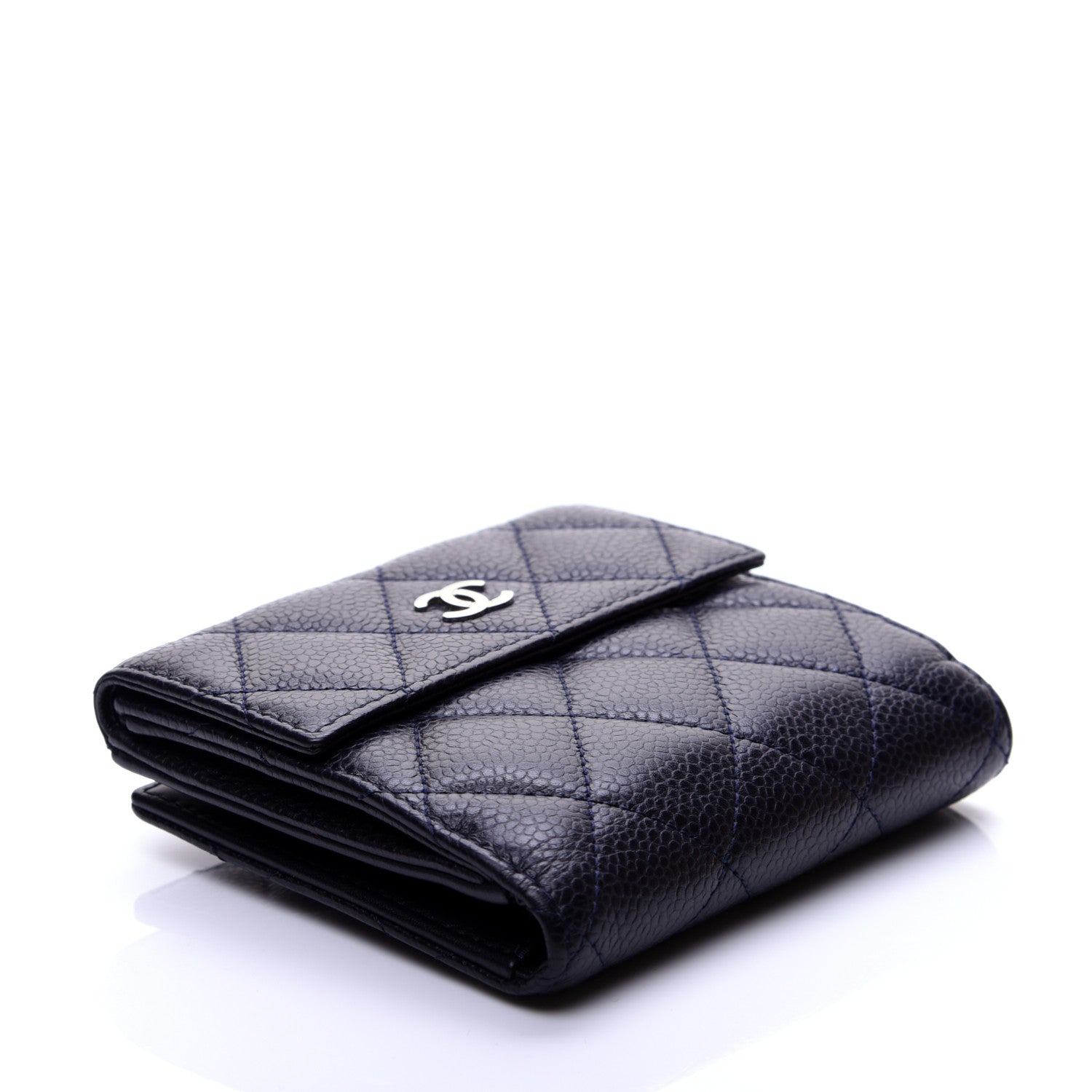 Chanel Caviar Quilted Compact French Flap Wallet Dark Blue 4 of 11