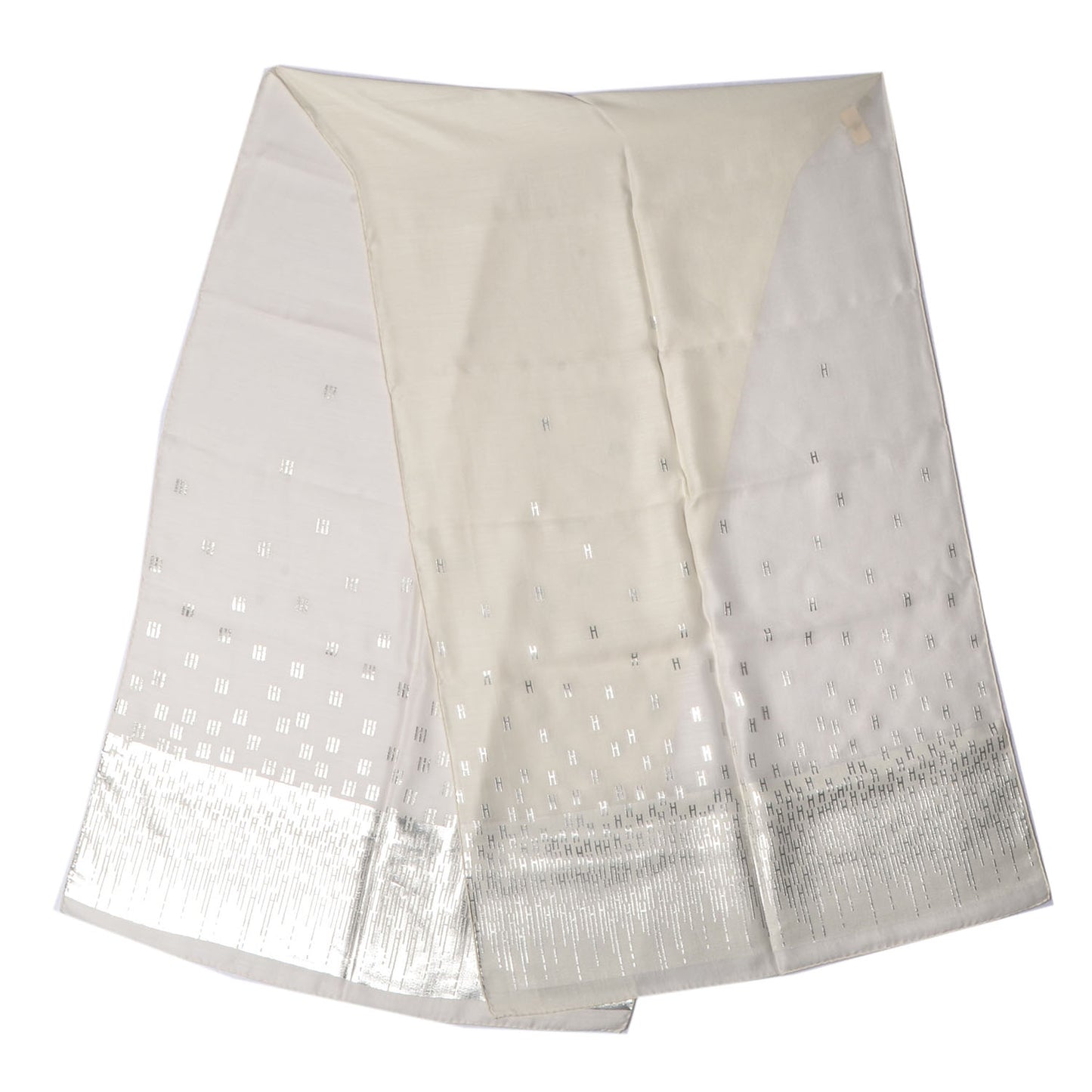 Silk Cashmere Hart Deco Stole Ivory and Argent