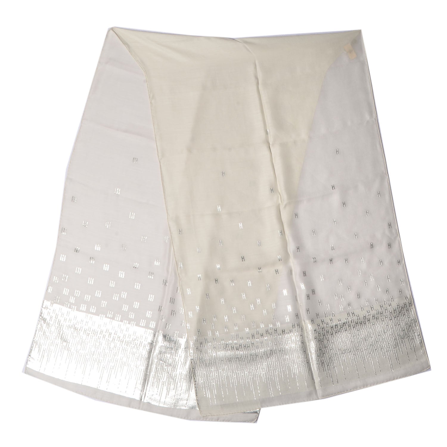 Hermes Silk Cashmere Hart Deco Stole Ivory and Argent 1 of 4