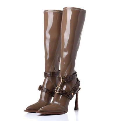 Fendi Glossy Neoprene Glazed Fabric FF FFrame Boots 38 Tortora Tobacco Moro 3 of 10