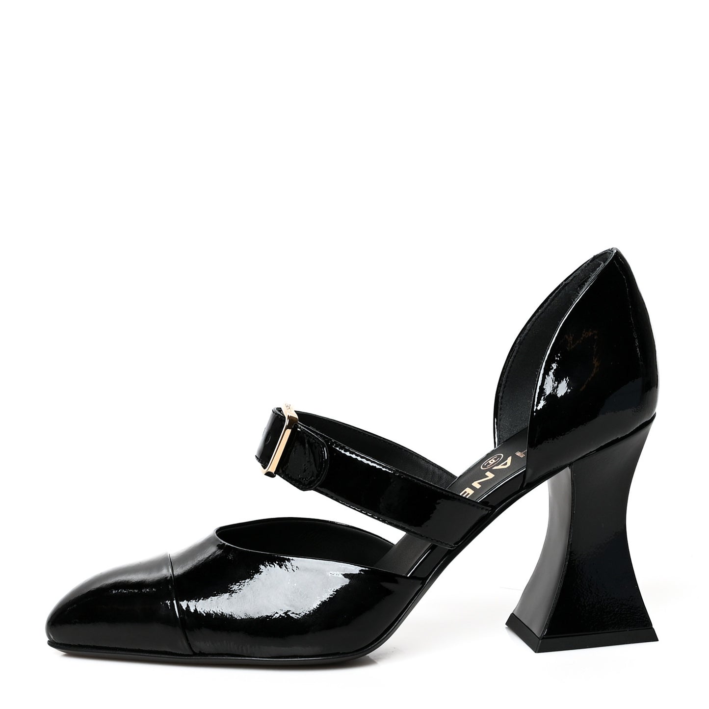 Patent Goatskin Cap Toe Open Shoes 37.5 Black