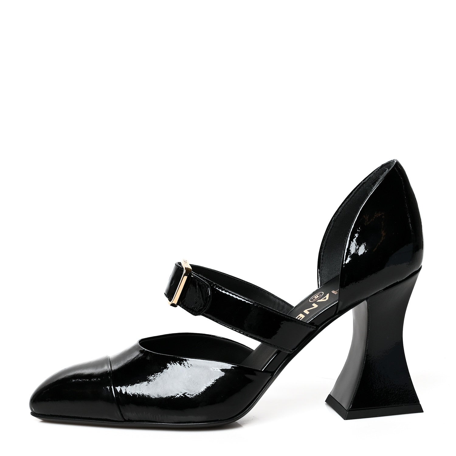 Chanel Patent Goatskin Cap Toe Open Shoes 37.5 Black 1 of 7