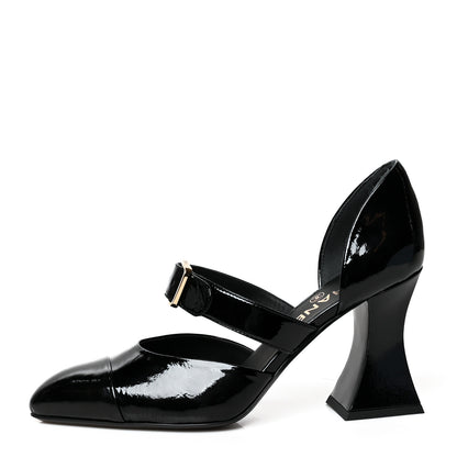 Chanel Patent Goatskin Cap Toe Open Shoes 37.5 Black 1 of 7