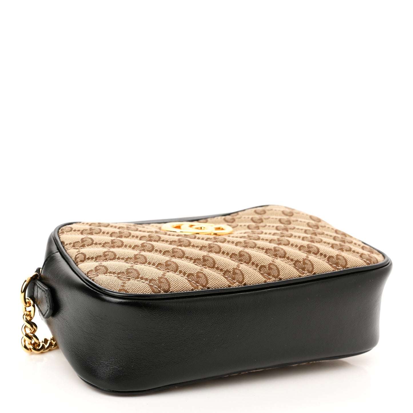 Monogram Matelasse Diagonal Small GG Marmont Chain Shoulder Bag Beige Black