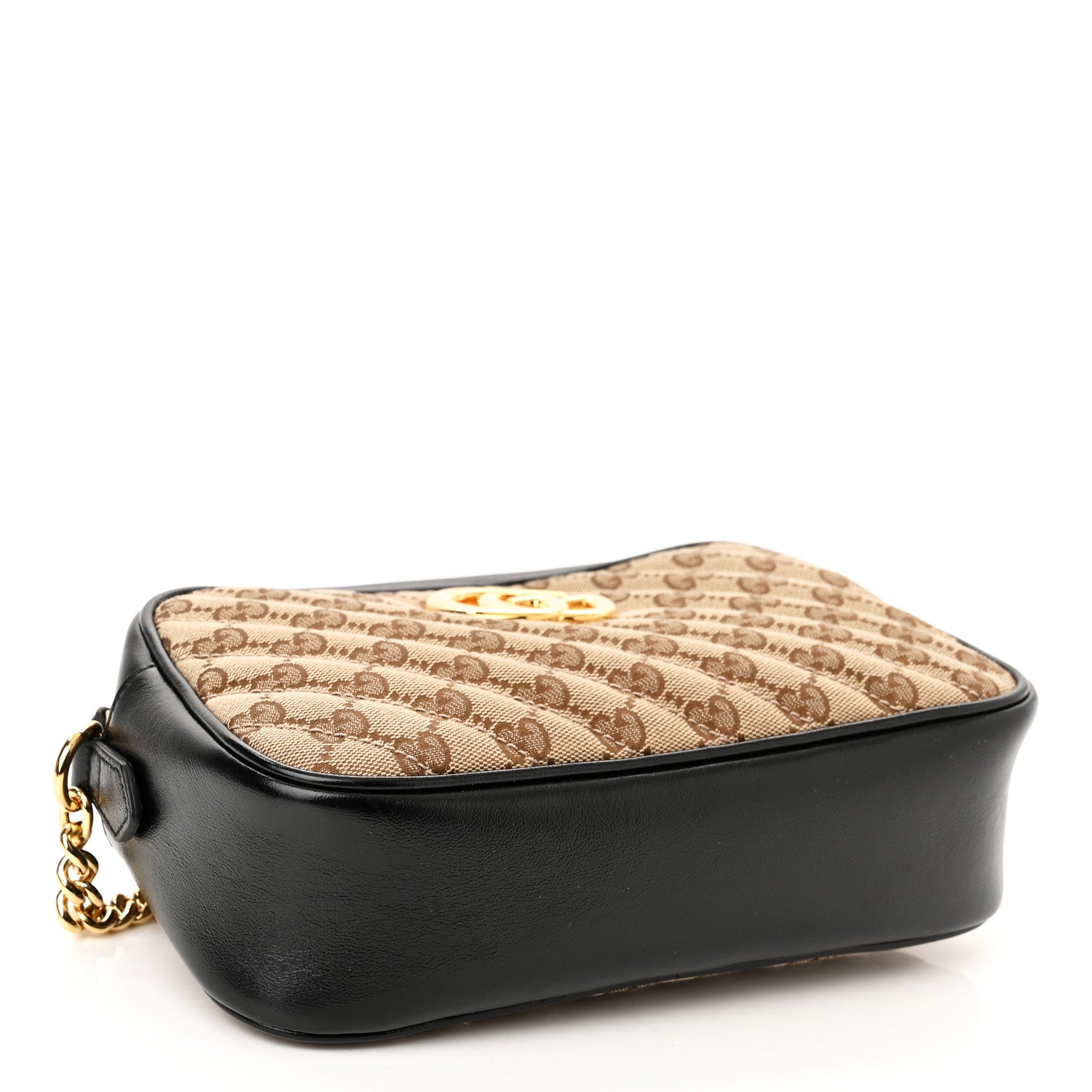 Gucci Monogram Matelasse Diagonal Small GG Marmont Chain Shoulder Bag Beige Black 4 of 10