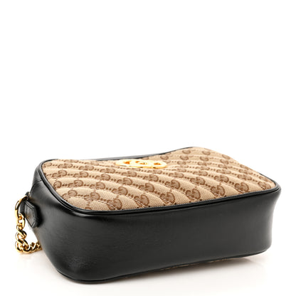 Gucci Monogram Matelasse Diagonal Small GG Marmont Chain Shoulder Bag Beige Black 4 of 10