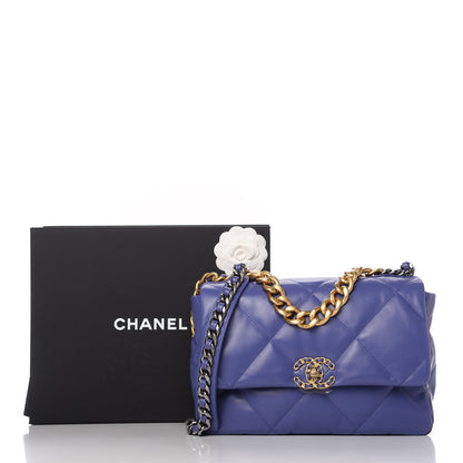 Chanel Shiny Goatskin Quilted Large Chanel 19 Flap Blue 10 of 10