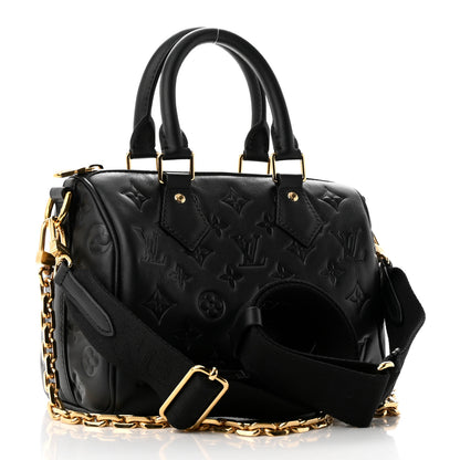 Louis Vuitton Lambskin Embossed Monogram Speedy 22 Bandouliere Black 3 of 9