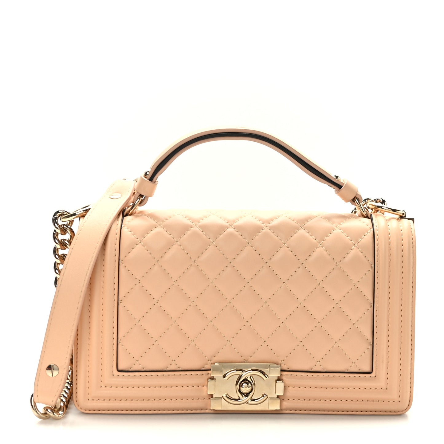 Calfskin Quilted Medium Top Handle Boy Flap Beige Clair