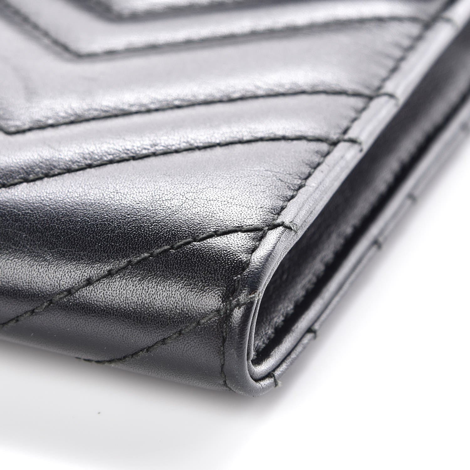 Gucci Calfskin Matelasse Mini GG Marmont Chain Wallet Black 6 of 14
