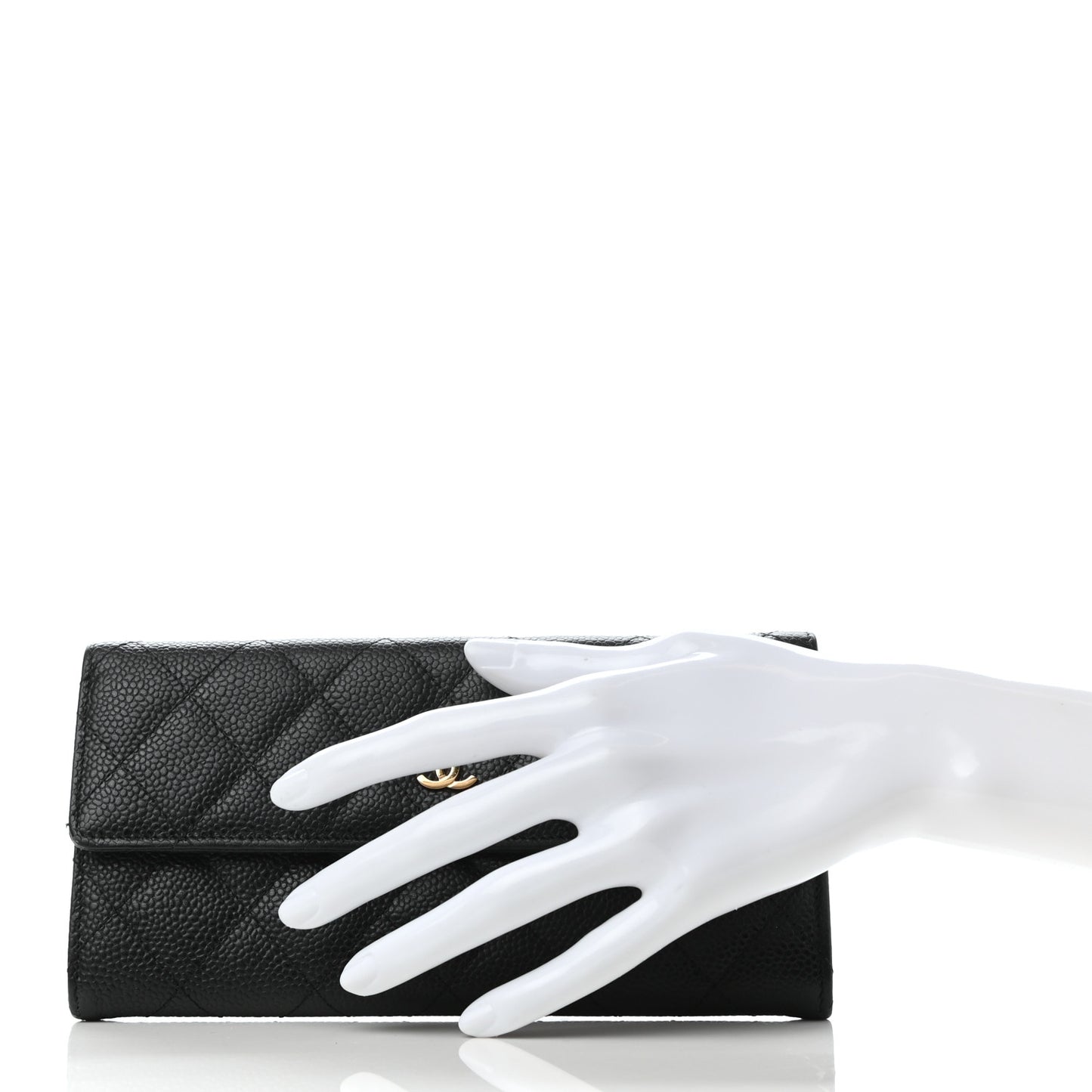 Caviar Quilted Large Gusset Flap Wallet Black