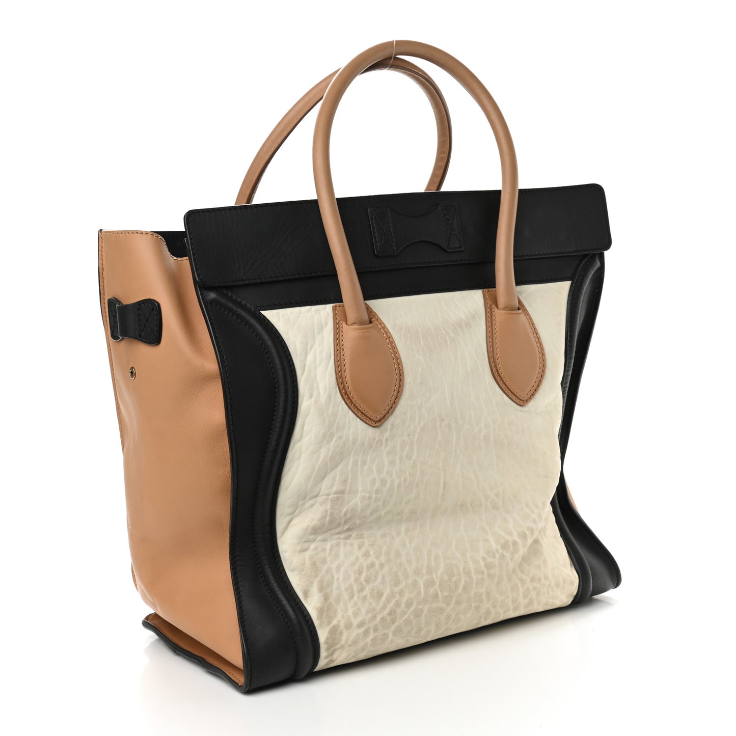 Smooth Calfskin Shrunken Lambskin Medium Tri-Color Luggage White