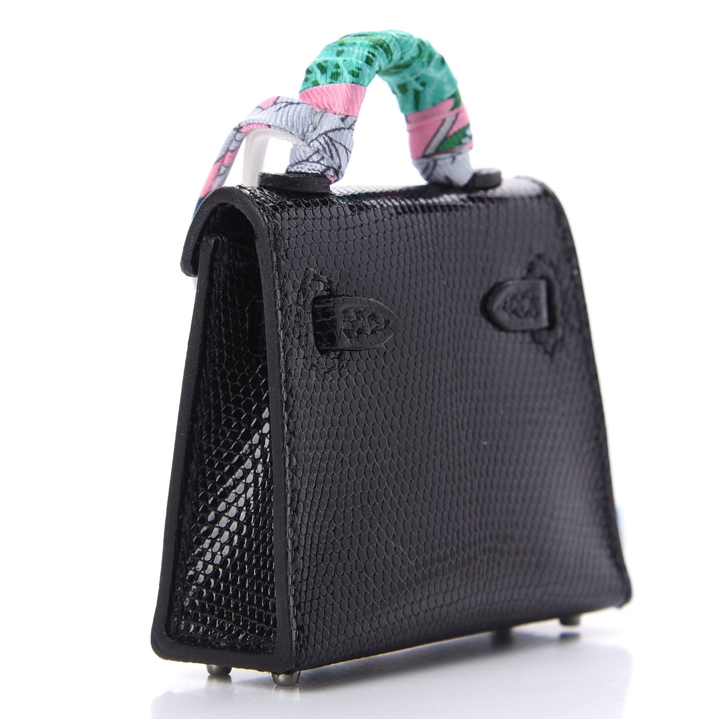 Lizard Mini Kelly Twilly Bag Charm Black