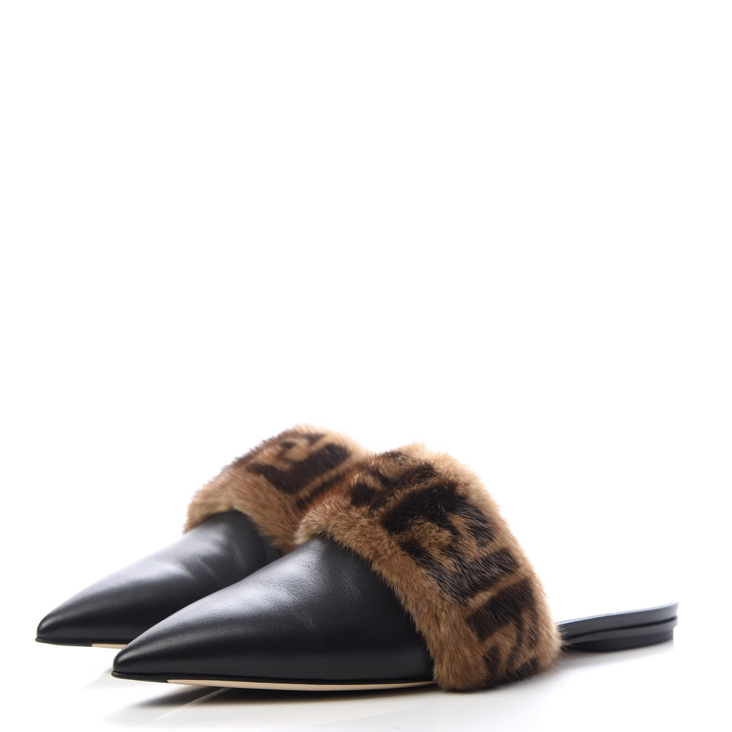 Fendi Calfskin Mink Fur FF Flat Mules 36 Black 3 of 10