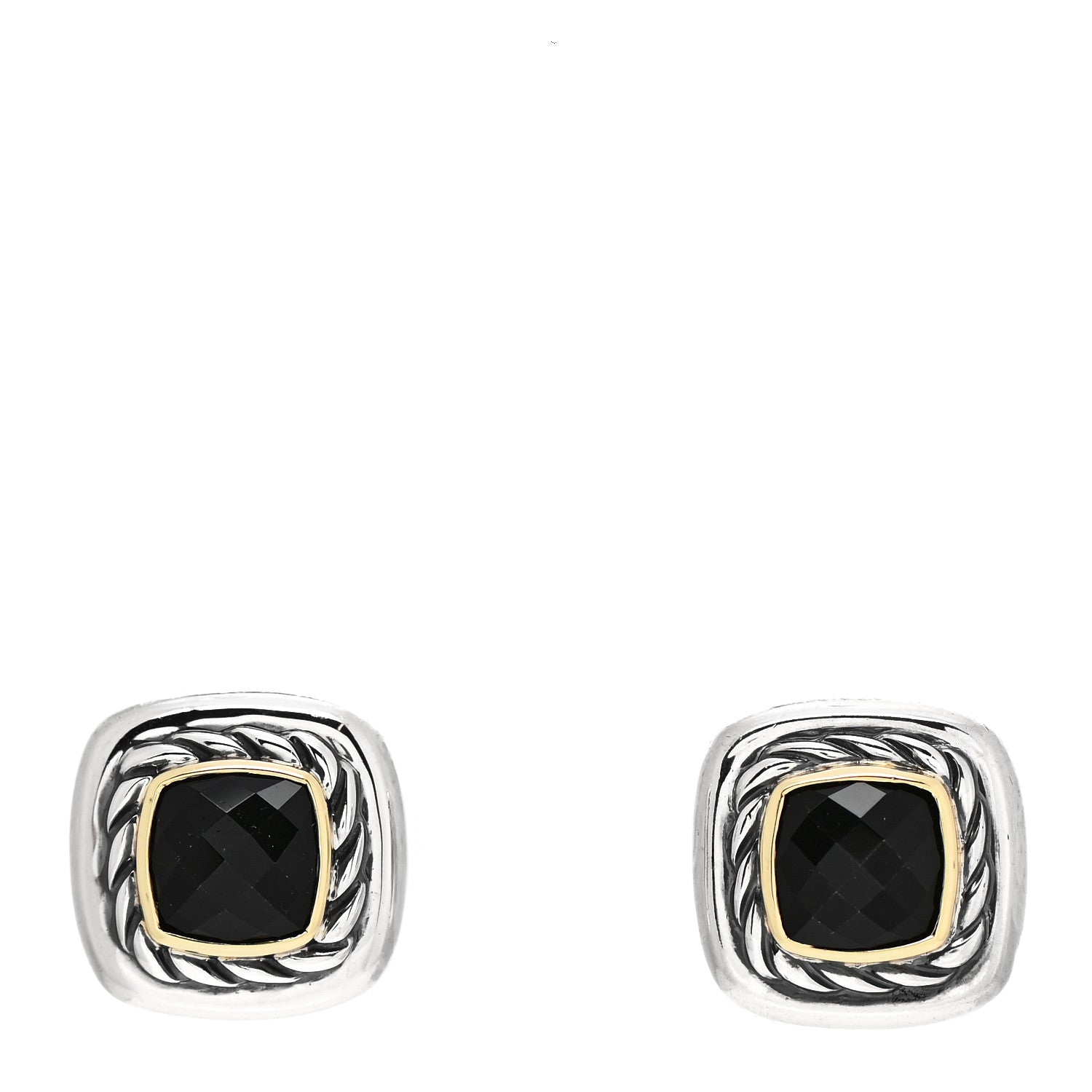 David Yurman Sterling Silver 18K Yellow Gold Black Onyx 7mm Albion Earrings 1 of 4
