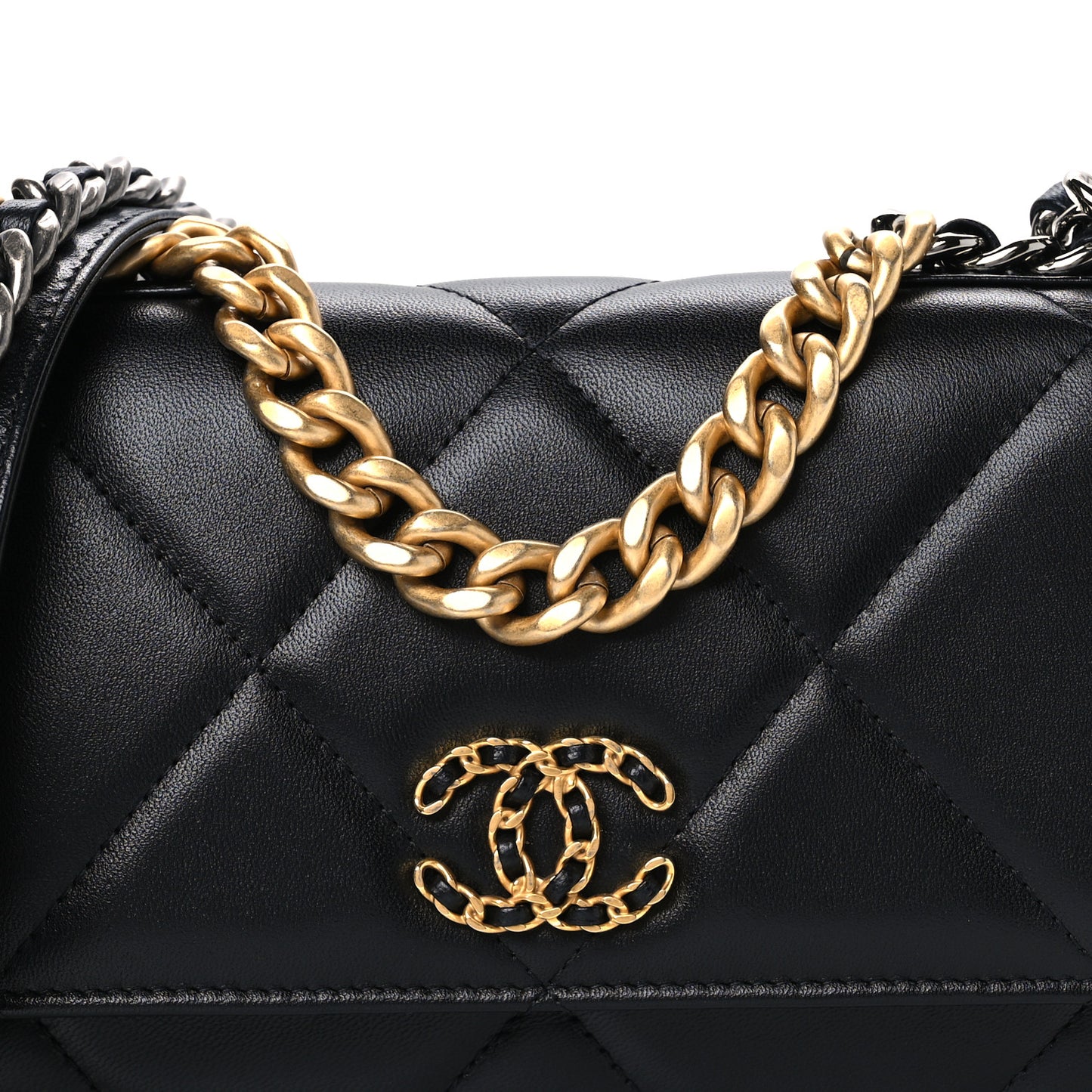 Lambskin Quilted Chanel 19 Wallet On Chain WOC Black