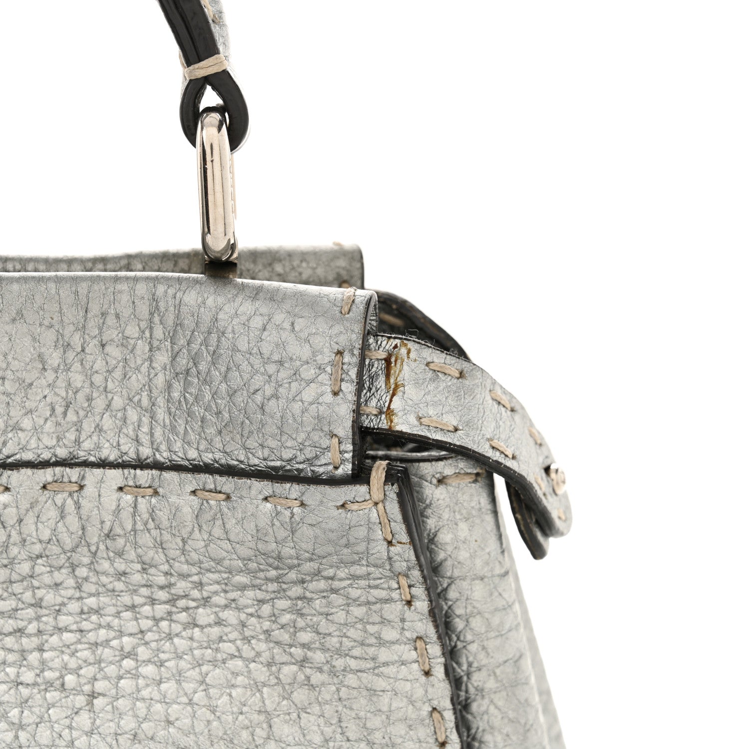 Fendi Cuoio Romano Lux Selleria Mini Peekaboo Iconic Satchel Argento 12 of 13