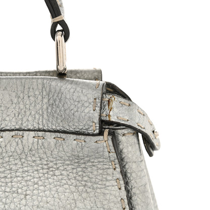Fendi Cuoio Romano Lux Selleria Mini Peekaboo Iconic Satchel Argento 12 of 13