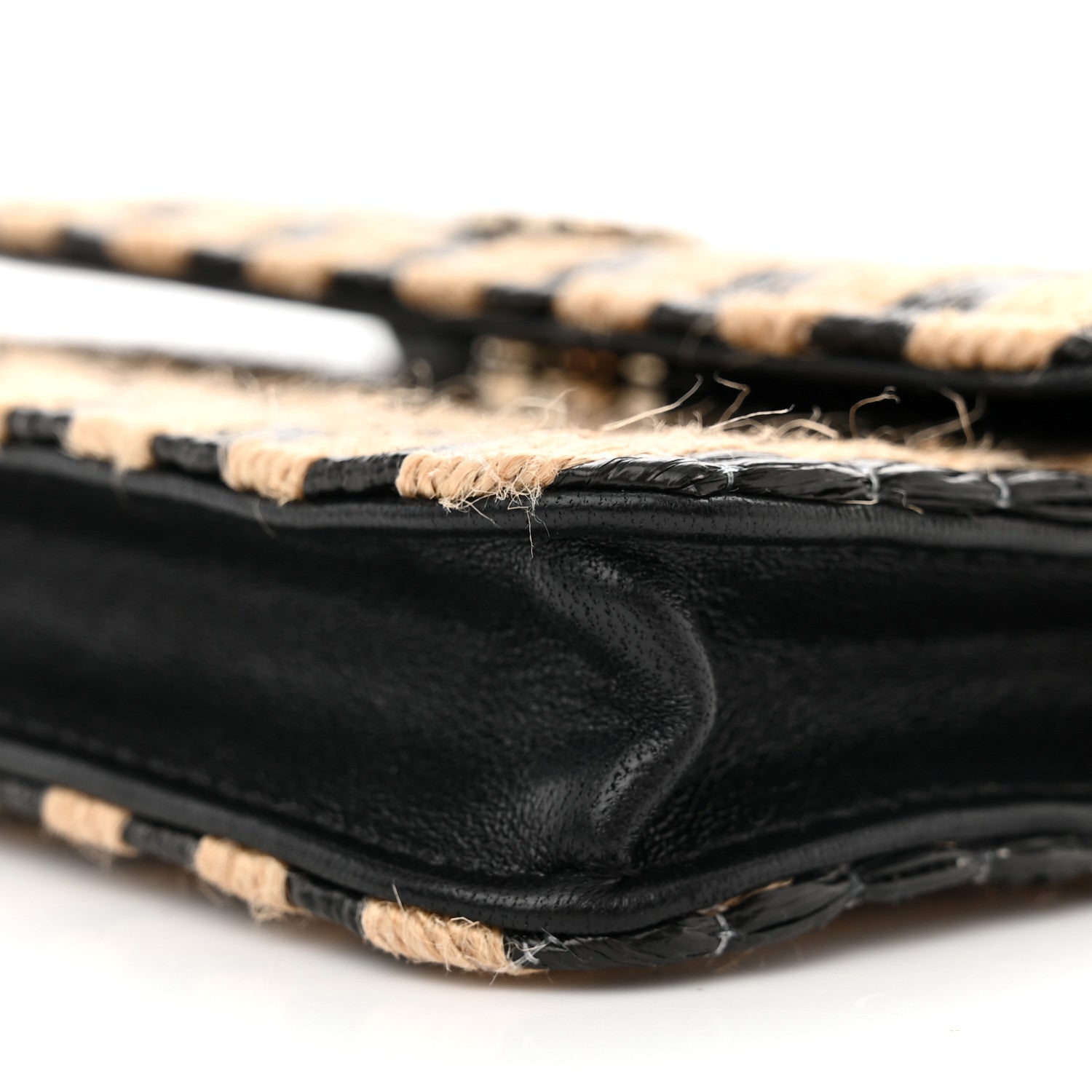 Chanel Raffia Jute Striped Belt Bag Black Beige 10 of 12