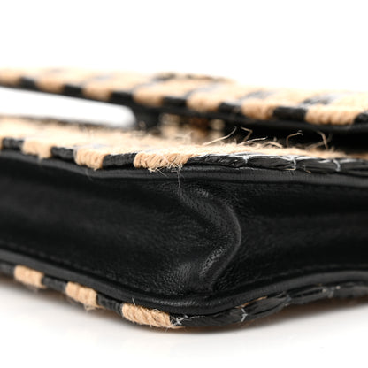 Chanel Raffia Jute Striped Belt Bag Black Beige 10 of 12