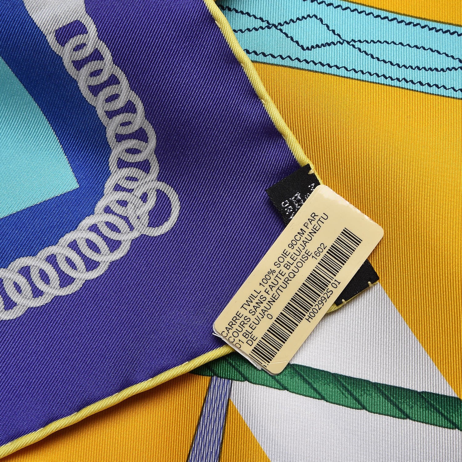 Hermes Silk Parcours Sans Faute Scarf 90 Bleu Jaune Turquoise 6 of 7