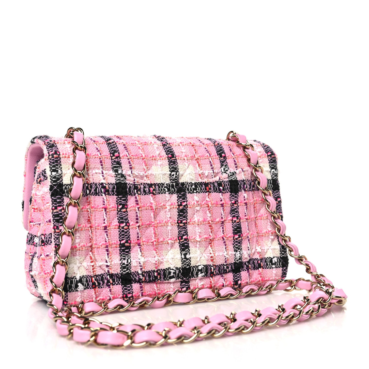 Chanel Metallic Tweed Quilted Mini Rectangular Flap Pink Navy White 3 of 10