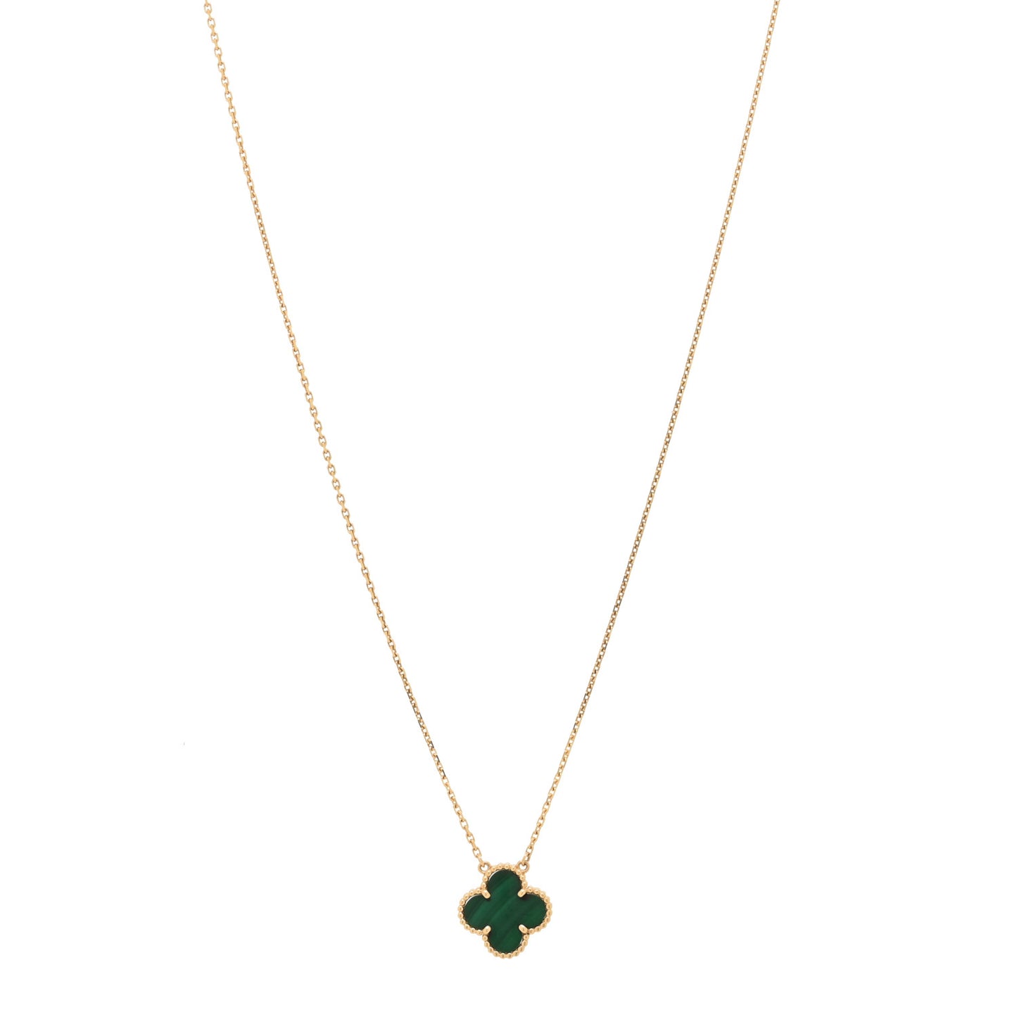 18K Yellow Gold Malachite Vintage Alhambra Pendant Necklace