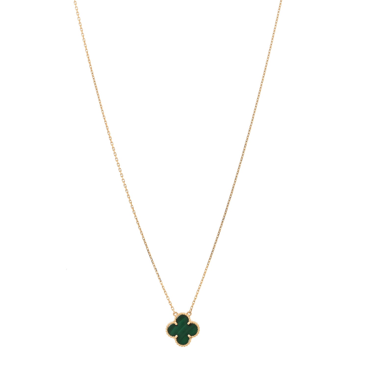Van Cleef & Arpels 18K Yellow Gold Malachite Vintage Alhambra Pendant Necklace 1 of 4